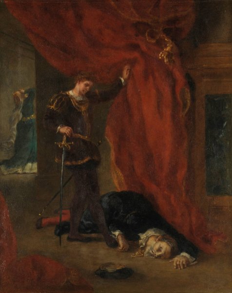 Hamlet devant le corps de Polonius  by Eugene Delacroix - Hand-Painted Oil Painting Reproduction