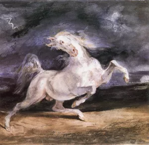 Horse Frightened by a Storm by Eugene Delacroix Oil Painting