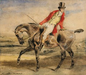 Horseman wearing a red jacket by Eugene Delacroix Oil Painting
