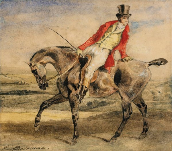 Horseman wearing a red jacket by Eugene Delacroix - Hand-Painted Oil Painting Reproduction