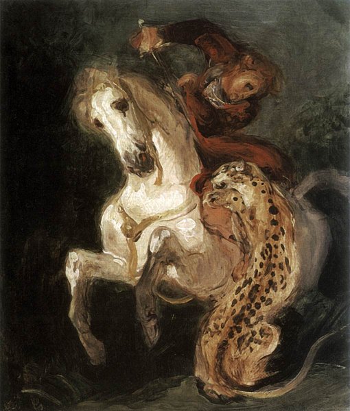 Jaguar Attacking a Horseman by Eugene Delacroix - Hand-Painted Oil Painting Reproduction