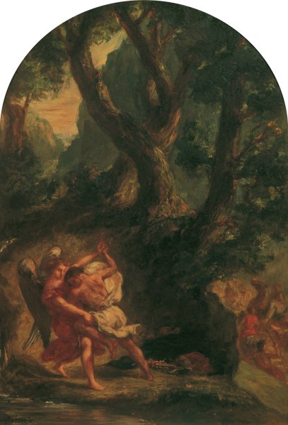 Jakob ringt mit dem Engel  by Eugene Delacroix - Hand-Painted Oil Painting Reproduction