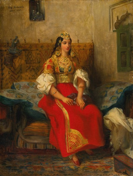 Juive de Tanger en costume d'appart by Eugene Delacroix - Hand-Painted Oil Painting Reproduction
