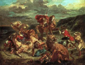 Lion Hunt painting by Eugene Delacroix