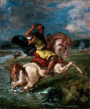 Moroccan Horseman Crossing a Ford by Eugene Delacroix Oil Painting