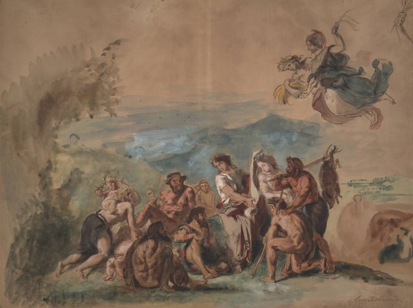 Orpheus Bringing Civilization to the Barbarian Ancestors of the Greeks  by Eugene Delacroix - Hand-Painted Oil Painting Reproduction