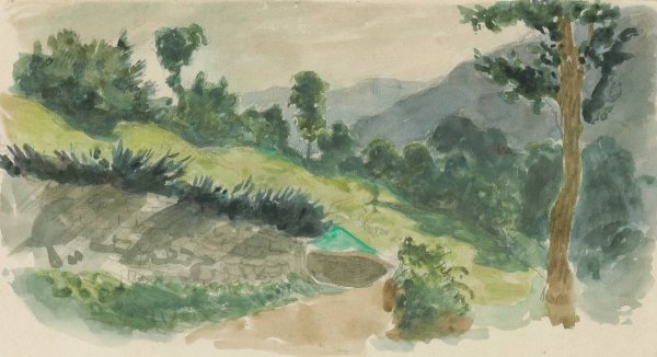 Path on the Side of a Mountain, Eaux-Bonnes, the Pyrenees  by Eugene Delacroix - Hand-Painted Oil Painting Reproduction