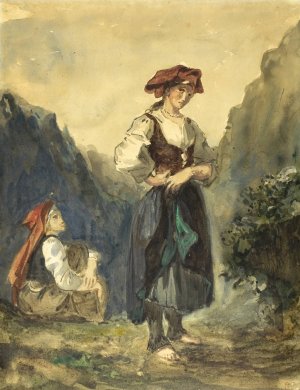 Peasant Women from the Region of the Eaux-Bonnes by Eugene Delacroix Oil Painting