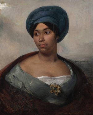 Portrait of a Woman in a Blue Turban by Eugene Delacroix Oil Painting
