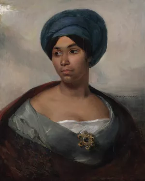 Portrait of a Woman in a Blue Turban by Eugene Delacroix Oil Painting
