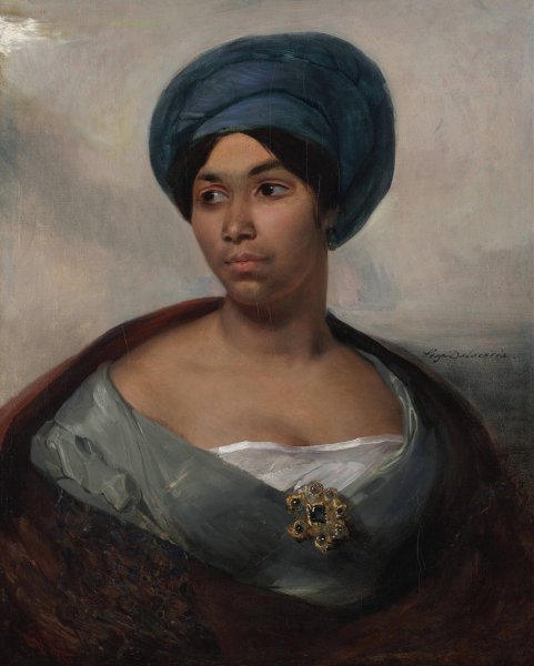 Portrait of a Woman in a Blue Turban  by Eugene Delacroix - Hand-Painted Oil Painting Reproduction