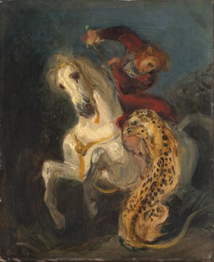 Rider Attacked by a Jaguar by Eugene Delacroix Oil Painting