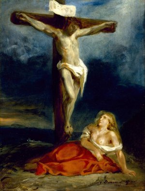 Saint Mary Magdalene At The Foot Of The Cross by Eugene Delacroix Oil Painting