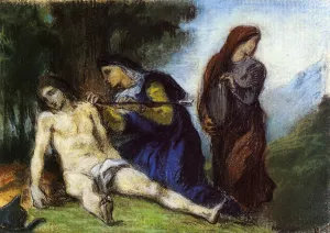 Saint Sebastien Comforted by Female Saints by Eugene Delacroix Oil Painting