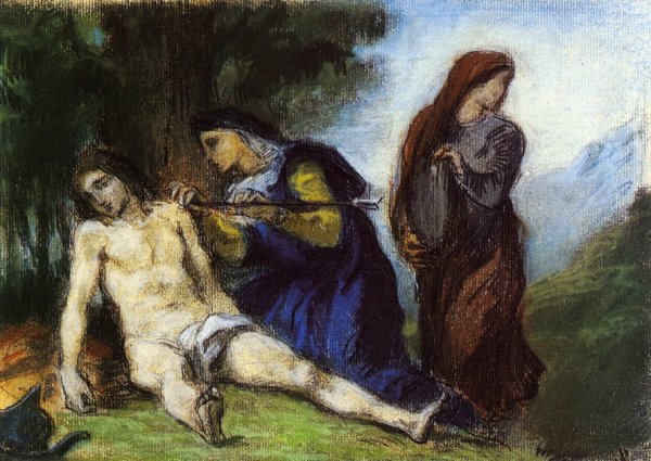 Saint Sebastien Comforted by Female Saints by Eugene Delacroix - Hand-Painted Oil Painting Reproduction