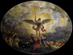 St Michael defeats the Devil by Eugene Delacroix Oil Painting