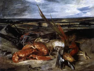 Still-Life with Lobster by Eugene Delacroix - Oil Painting Reproduction