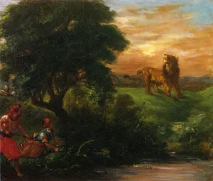 The Lion Hunt by Eugene Delacroix - Oil Painting Reproduction