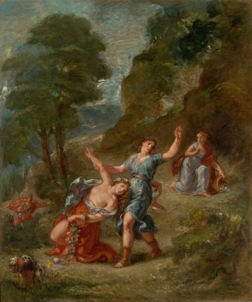 The Spring - Eurydice bitten by a serpent while picking flowers  by Eugene Delacroix - Hand-Painted Oil Painting Reproduction