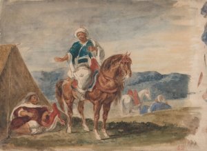 Three Arab Horsemen at an Encampment by Eugene Delacroix Oil Painting
