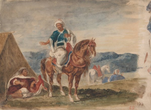 Three Arab Horsemen at an Encampment  by Eugene Delacroix - Hand-Painted Oil Painting Reproduction