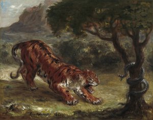 Tiger and Snake by Eugene Delacroix Oil Painting