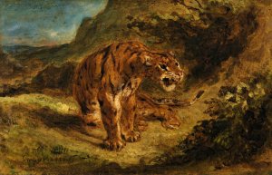 Tiger On The Look-Out by Eugene Delacroix Oil Painting
