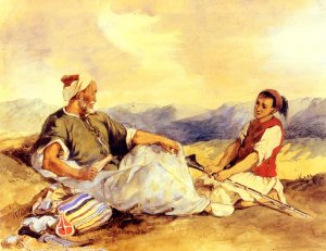 Two Moroccans Seated in the Countryside Oil painting by Eugene Delacroix
