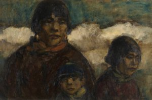 Woman and Children at the Harbour by Eugeen Van Mieghem Oil Painting