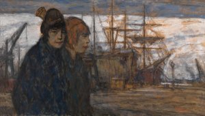 Women at the Harbour by Eugeen Van Mieghem Oil Painting