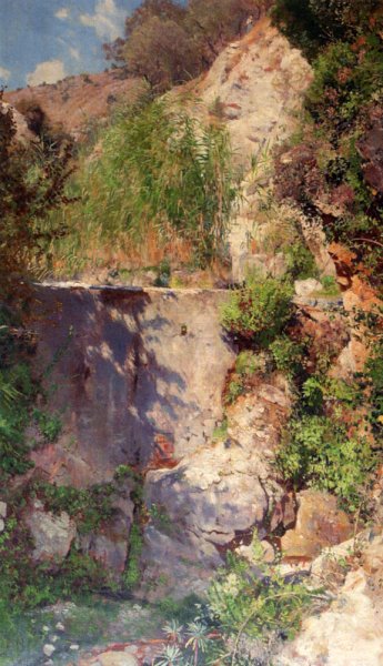 Main Product Photo of A Sunlit Gorge, Palestina Painting by Eugen Felix Prosper Bracht