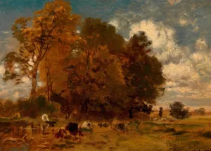 Aulandschaft mit Kuhen by Eugen Jettel Oil Painting