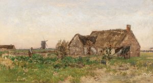 Bauernhauser mit Windmuhle by Eugen Jettel Oil Painting