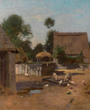 Bauernhof in der Bretagne by Eugen Jettel Oil Painting
