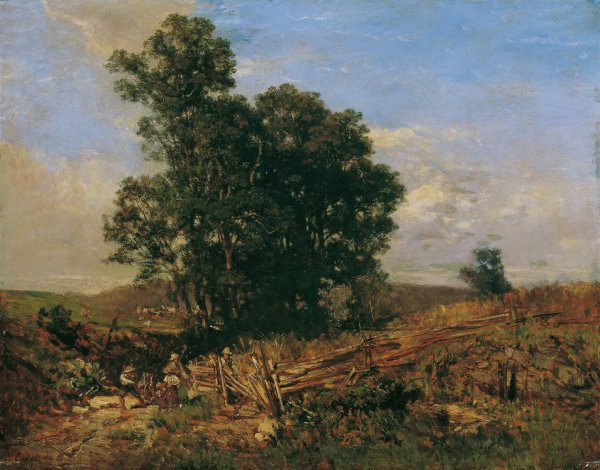 Baumgruppe am Feldweg Landschaft  by Eugen Jettel - Hand-Painted Oil Painting Reproduction