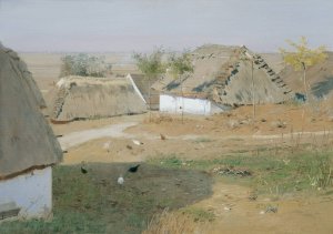 Dorfpartie Strohhutten aus Staatz by Eugen Jettel Oil Painting