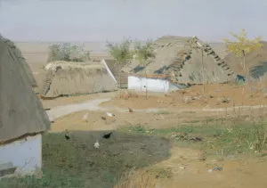 Dorfpartie Strohhutten aus Staatz by Eugen Jettel Oil Painting