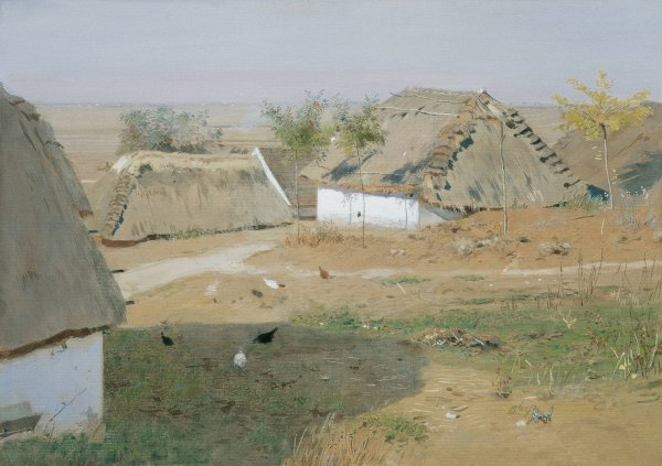 Dorfpartie Strohhutten aus Staatz  by Eugen Jettel - Hand-Painted Oil Painting Reproduction