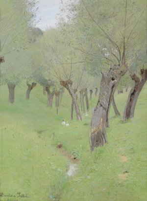 Dorfstrase nach dem Regen by Eugen Jettel Oil Painting
