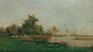 Flusslandschaft Mit Boot by Eugen Jettel Oil Painting