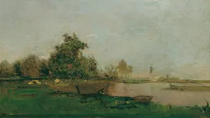 Flusslandschaft Mit Boot by Eugen Jettel Oil Painting