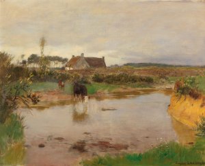Flusslandschaft mit Kuhen by Eugen Jettel Oil Painting