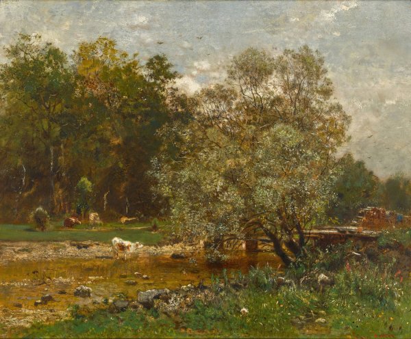 Ford over a River by Eugen Jettel - Hand-Painted Oil Painting Reproduction