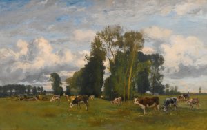 Grazing Cows On A Meadow by Eugen Jettel Oil Painting