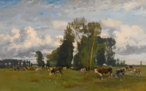 Grazing Cows On A Meadow by Eugen Jettel Oil Painting
