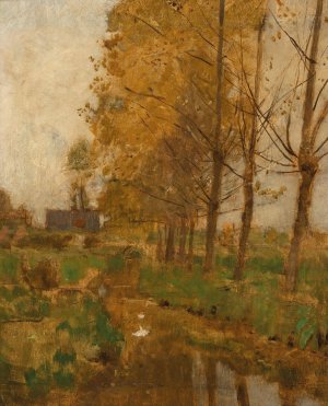 Willow Trees, Autumn Landscape by Eugen Jettel Oil Painting