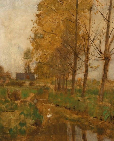 Willow Trees, Autumn Landscape by Eugen Jettel - Hand-Painted Oil Painting Reproduction