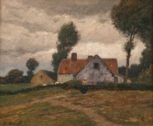 Farm in stormy landscape by Eugen Kampf Oil Painting