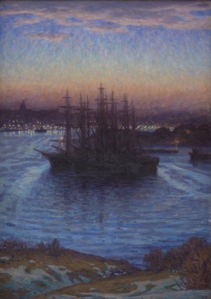 Ships at Anchor. Winter by Eugen Oil Painting