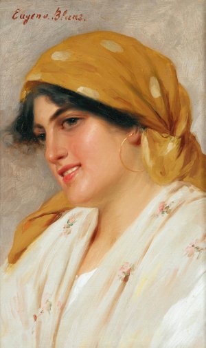 A Girl with a Yellow Headscarf by Eugen Von Blaas Oil Painting